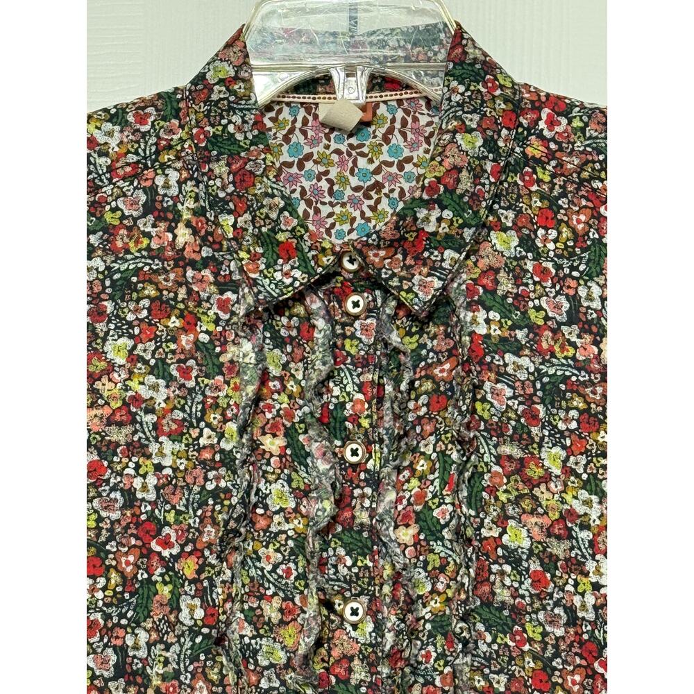 Pilcro Floral Print Ruffled Front Button Up Blouse, Size S - Picture 6 of 10